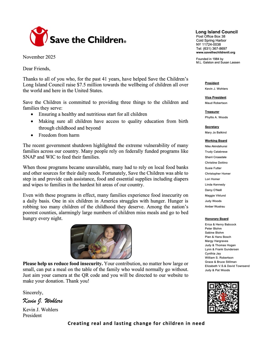 Annual Appeal 2025 with letterhead and picture and signature